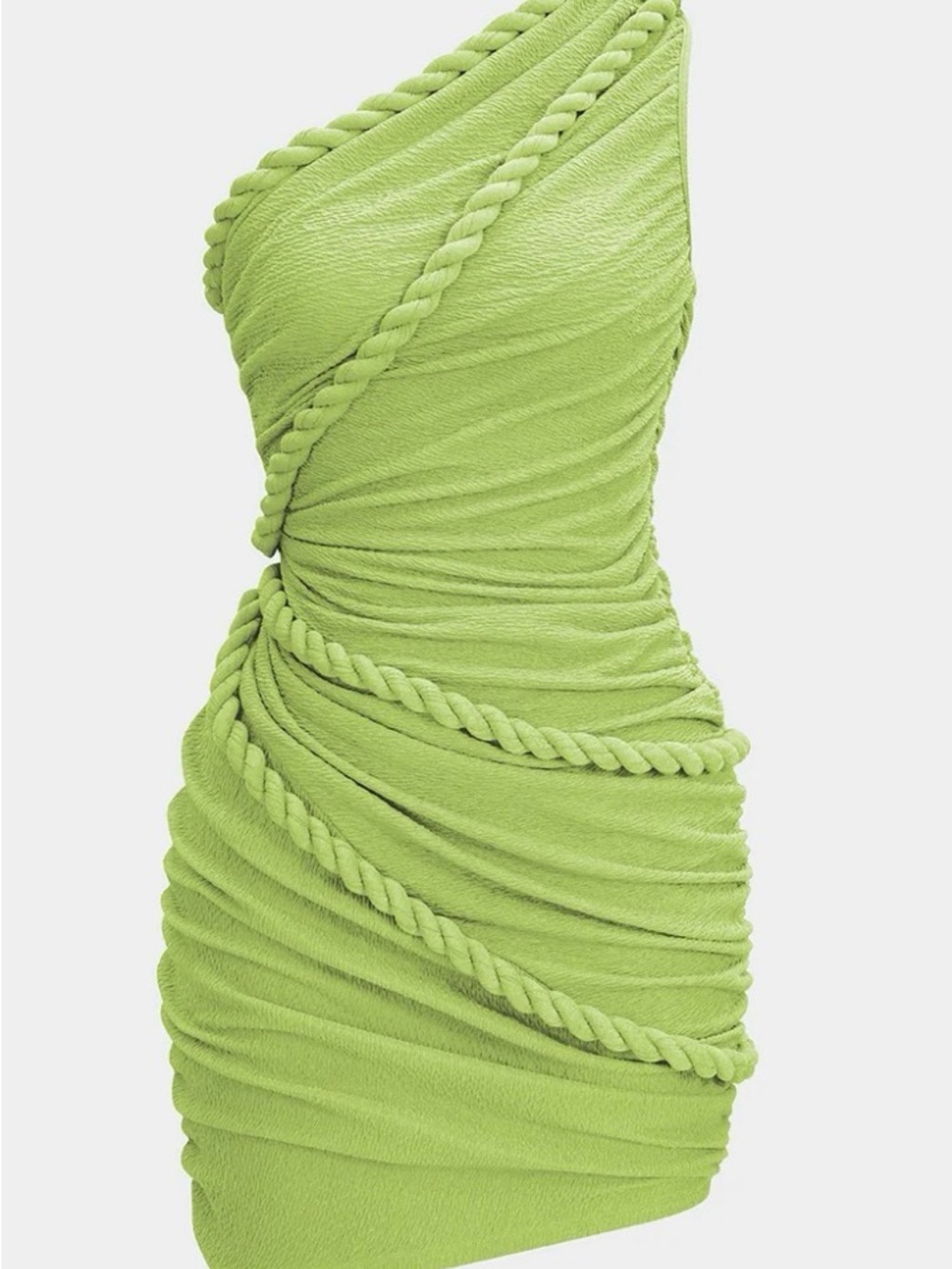 One-Shoulder Lime Green Ruched Mini Dress
